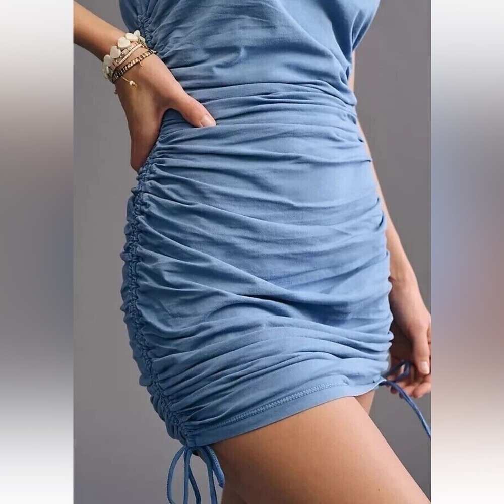 Daily Practice By Anthropologie Light Blue Sleeveless Ruched Dress - Picture 4 of 12